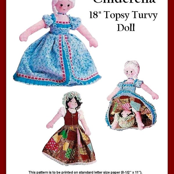 E754 PDF of 1970's Cinderella Rags to Riches Topsy Turvy Doll Pattern