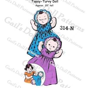 E265 PDF of 20&quot; Freckles Topsy Turvy Doll Pattern