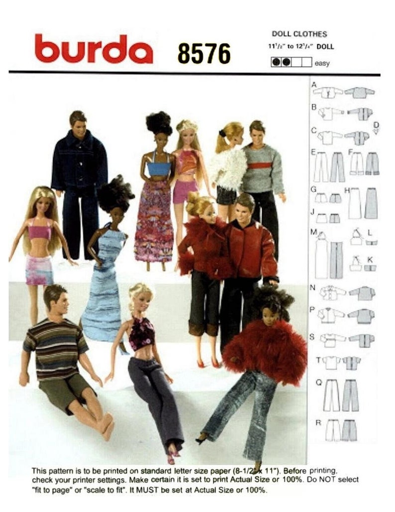 E835 PDF Instant Download of Pattern 8576 for 11-1/2 to 12-1/4 Fashion Doll Clothes image 1