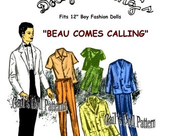 E660 PDF Digital Download of Vintage Wardrobe Pattern for 12" Fashion Boy Dolls