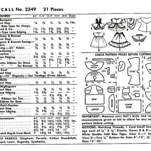E817 PDF Instant Download Copy of Mccalls 2349 Doll Clothes Pattern for ...