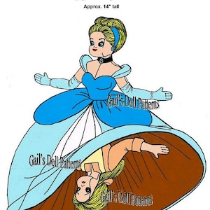 E663 PDF of Princess Cinderella / Scullery Maid Topsy / Turvy Doll Pattern