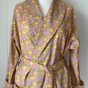 Liberty Print Cotton Robe - Clementina in yellow and pink