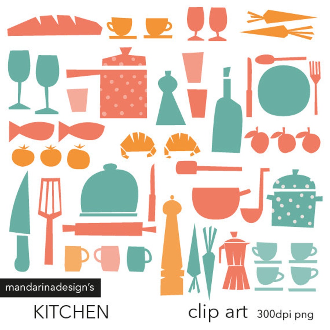 Vintage Kitchen Clipart Retro Kitchen Clip Art Pastel Etsy