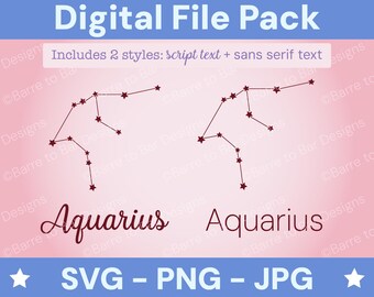 Aquarius Constellation Digital Download – SVG, PNG & JPG Star Sign Files for Cricut or Silhouette