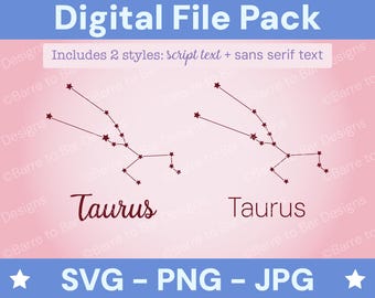 Taurus Constellation Digital Download – SVG, PNG & JPG Star Sign Files for Cricut or Silhouette