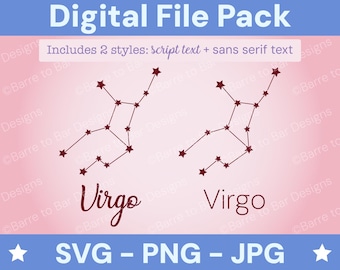 Virgo Constellation Digital Download – SVG, PNG & JPG Star Sign Files for Cricut or Silhouette
