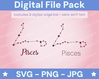 Pisces Constellation Digital Download – SVG, PNG & JPG Star Sign Files for Cricut or Silhouette