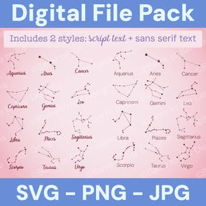 12 Sternzeichen Konstellation Digitaler Download Datei-Bundle - SVG, PNG & JPG Sternzeichen Dateien für Cricut oder Silhouette - Astrologie - Horoskop