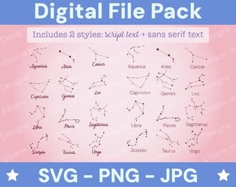 Zodiac Constellation SVG Bundle: Astrology Star Sign Files (Digital Download, Personal Use Only)
