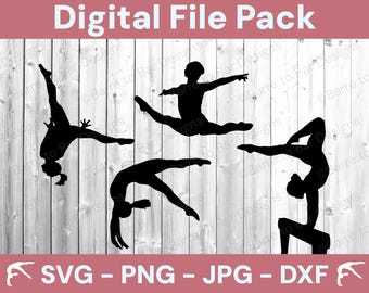 Gymnastics Images Digital Download – SVG PNG JPG Dxf Gymnast Silhouette Cut Files for Cricut & Silhouette Printable