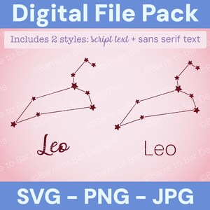 Leo Constellation Digital Download – SVG, PNG & JPG Star Sign Files for Cricut or Silhouette