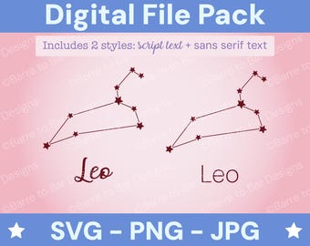 Leo Constellation Digital Download – SVG, PNG & JPG Star Sign Files for Cricut or Silhouette