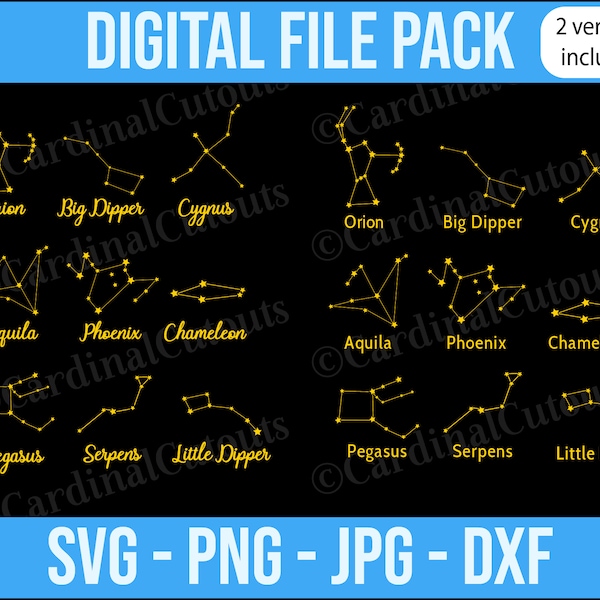 9 Constellation Bundle (Orion, Grande Ourse, Petite Ourse, Cygne, Aquila, Phénix, Caméléon, Pégase, Serpens) SVG PNG JPG Fichier numérique Dxf