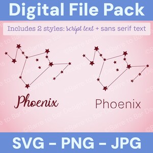 Descarga digital de la constelación del Fénix: archivos SVG, PNG y JPG para Cricut o Silhouette.