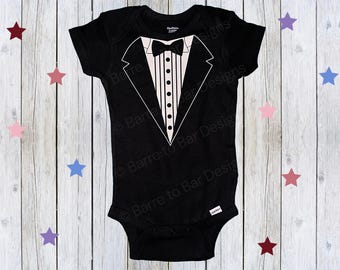 Tuxedo Baby Bodysuit - Short Sleeve: Black Formal Outfit, Wedding Attire