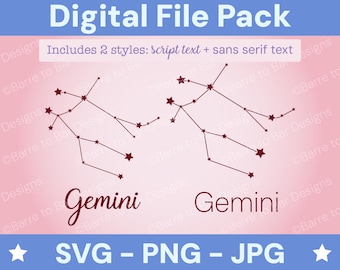 Gemini Constellation Digital Download – SVG, PNG & JPG Star Sign Files for Cricut or Silhouette