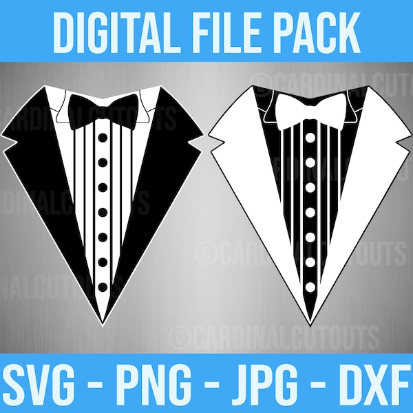 Tuxedo with Bow Tie - SVG, DXF, PNG, and jpg Digital File Pack Images - New Updated Version for 2024!
