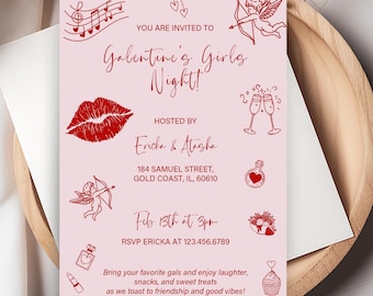 Invitación editable para el Día de Galentine: Noche de chicas (Descarga digital)