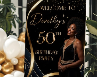 Letrero de cumpleaños número 50, Letrero de bienvenida de cumpleaños número 50, Decoración de cumpleaños número 50, Póster de cumpleaños número 50, Pancarta de cumpleaños número 50, Letrero de bienvenida de cumpleaños, A01