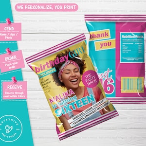 Magazine Cover Birthday Chip Bag, Birthday Chip bag Label, Teens Birthday, Chip Bag Label, Birthday Party Favor, Digital Download