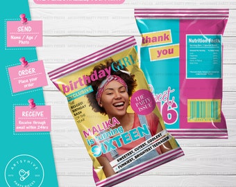 CUSTOM Designed Magazine Cover Birthday Chip Bag, Custom Chip bag for birthday party