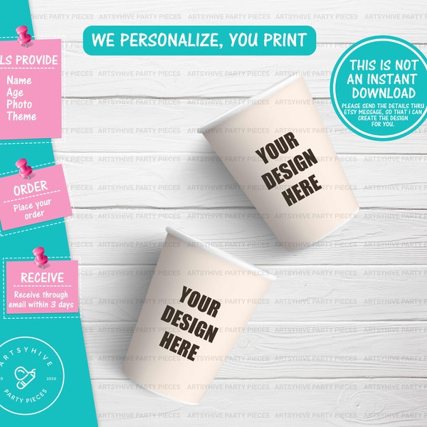 Custom Paper Cup Party Label, Paper Cup Party Favors, Customized Paper Cup, Digital Download