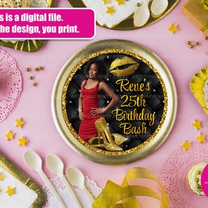Insertos para plato de carga, cubierta para plato de carga, tema negro y dorado, disponible en diferentes tamaños, regalos para fiesta de cumpleaños, descarga digital