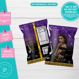 Chip bag Label, Purple and Gold, 18th birthday party favors, Chip bag Label, Birthday Chip bag, Teen Birthday, Digital Download