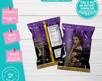 Purple and Gold Custom Chip bag Label, Digital File only