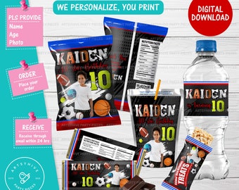 All Star Sport Birthday Party Favors, Birthday Chip bag, Candy bar, Juice Labels, Water Bottle Labels and many more, Digital Downloads