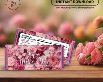Floral Mother's Day Candy Bar Wrapper: Printable Chocolate Favor (PDF)