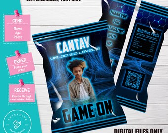 Gamer Chip bag Label, Gamer Birthday Party, Game on Chip bag, Birthday Chip bag Label, Boy Birthday, Party Favors, Digital Download, B04