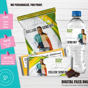 Trunk Party 2025 Bundle Labels, Yellow and Green Colors, Committed to College, College Send Off Chip bag, Candy Bar, Digital Downloads TL-YG