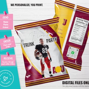 Trunk Party 2025 Chip bag Label, Red and Yellow Colors, Committed to College, College Send Off Chip bag, Digital Downloads, TL-RY01