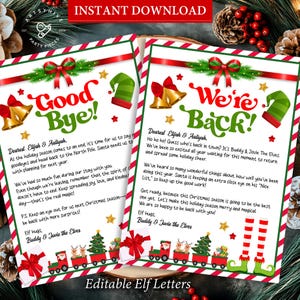 Cartas de elfo, carta de llegada de elfo, cartas de despedida de elfo, carta de elfo editable, carta de regreso de elfo, imprimible de Navidad para niños, descarga instantánea