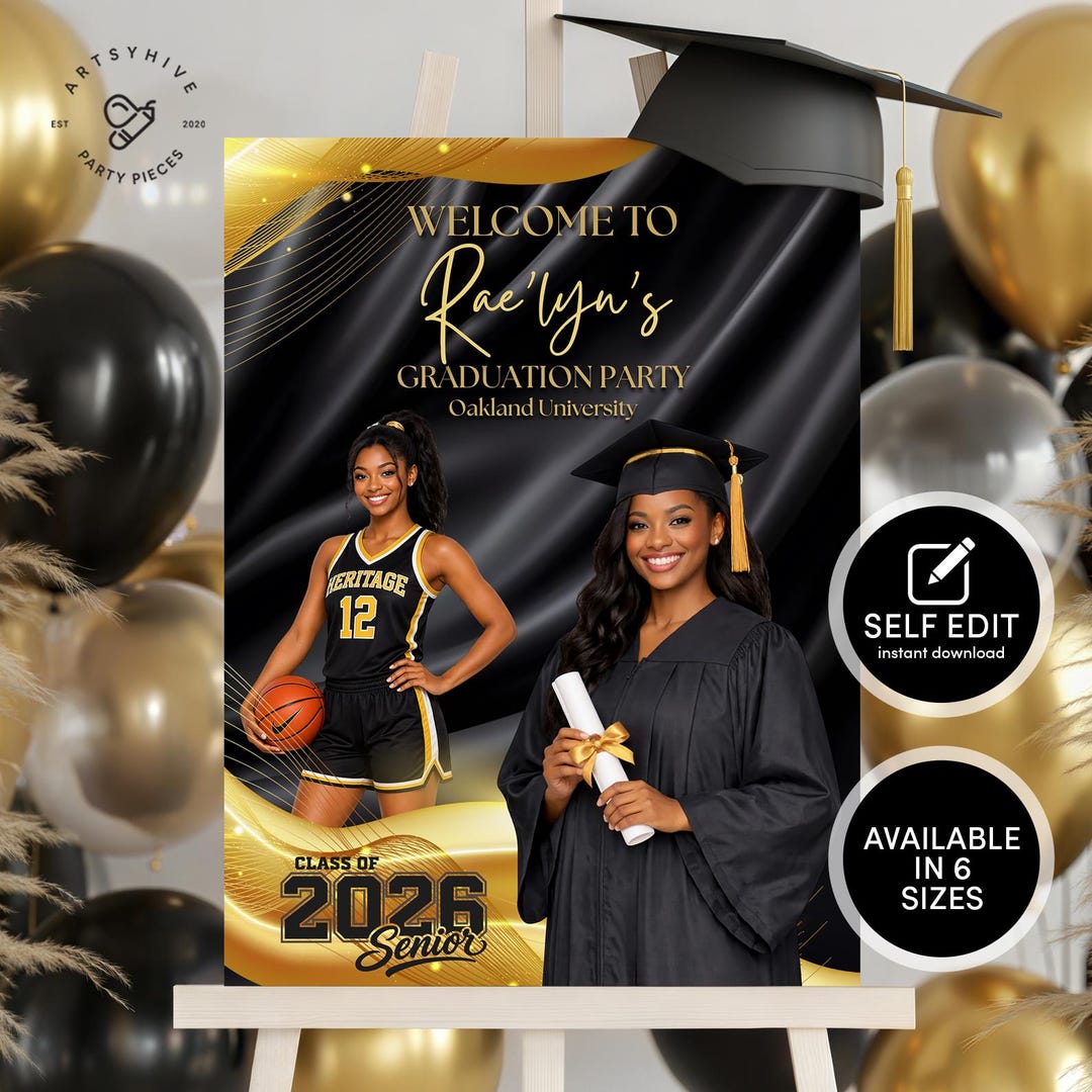Basketball Graduation Welcome Sign Editable Canva Template, Athlete ...