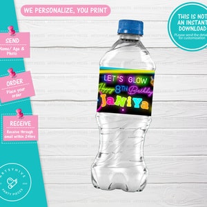 Glow Neon Party Water Bottle Label, Glow in the Dark Party Water Bottle Label, Glow in the Dark Theme, Let&#39;s Glow Water Bottle Label, G08