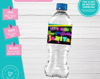 Glow Neon Party Water Bottle Label, Glow in the Dark Party Water Bottle Label, Glow in the Dark Theme, Let's Glow Water Bottle Label, BN0124