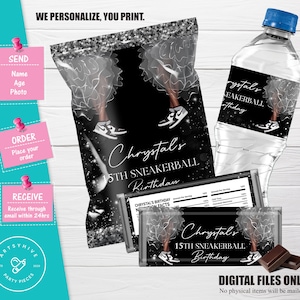 Sneaker ball Birthday Party Favors, Sneaker ball Chip bag, Candy Bar Wrapper, Water Bottle Label, Sneaker Party, Digital Download, BIR-G01