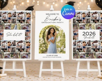 Graduation Welcome Sign Bundle Editable Canva Photo Collage Set of 3 Signs, Graduation Party, Class 2026 Party Decor Instant Download