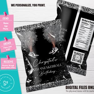Sneaker ball Birthday Chip bag, Black Sneaker ball Chip bag, Girl Birthday Chip bag, Sneaker ball Birthday Party, Digital Download, G09B