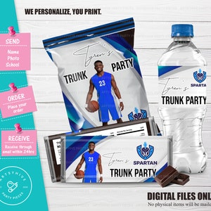 Trunk Party 2025 Bundle Labels, Blue and White Colors, Committed to College, College Send Off Chip bag, Candy Bar, Digital Downloads TL-BW01