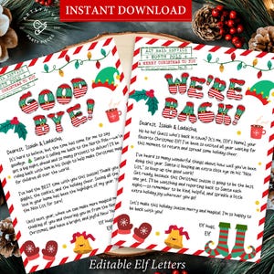 Cartas de elfo, carta de llegada de elfo, cartas de despedida de elfo, carta de elfo editable, carta de regreso de elfo, imprimibles navideños para niños, descarga instantánea