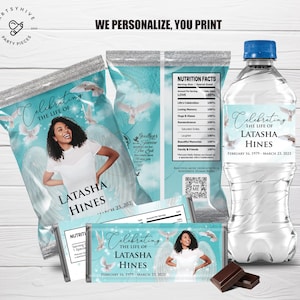 Memorial Favors, Chip bag Label, Water Bottle Label, Candy Bar Wrapper, Personalized Keepsakes, Custom Funeral Favors, Digital Download, M02