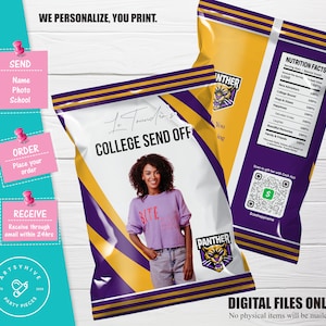 Trunk Party 2025 Chip bag Label, Purple and Gold Colors, Committed to College, College Send Off Chip bag, Digital Downloads, TL-PG01