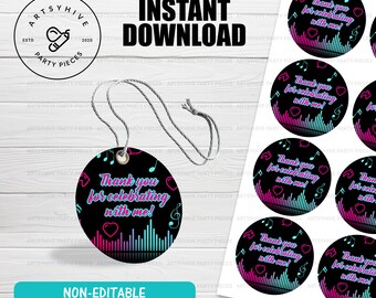 INSTANT DOWNLOAD Musical Inspired Thank you Tags, Round Gift tag labels, Digital Download