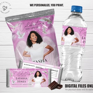 Memorial Favors, Chip bag Label, Water Bottle Label, Candy Bar Wrapper, Personalized Keepsakes, Custom Funeral Favors, Digital Download, M01