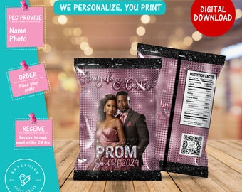 Prom 2024 Chip bag, Prom Send off 2024 Chip bag, Digital Downloads, Pink and Black Color, Prom Send off 2024, PL-P&B