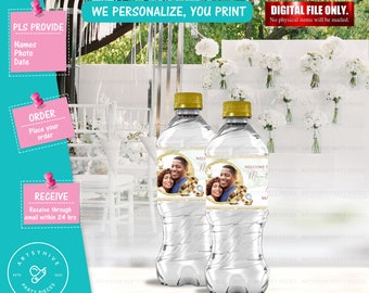 Wedding Water Bottle Labels, Personalized Water Bottle Label, Digital Downloads